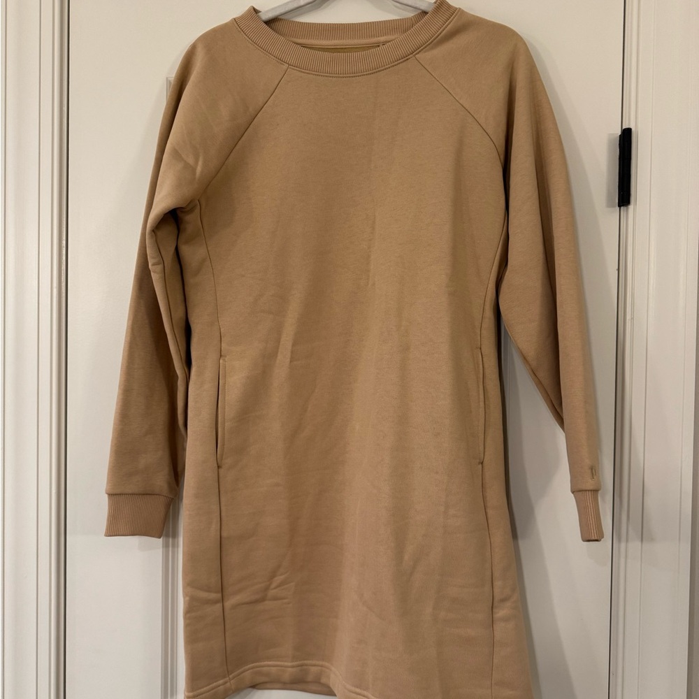 Tan Long Sleeve Sweatshirt Dress